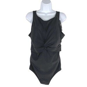 Ulla Popken One Piece Swimsuit Size 18‎ Black Solid Keyhole NWT SW-1826